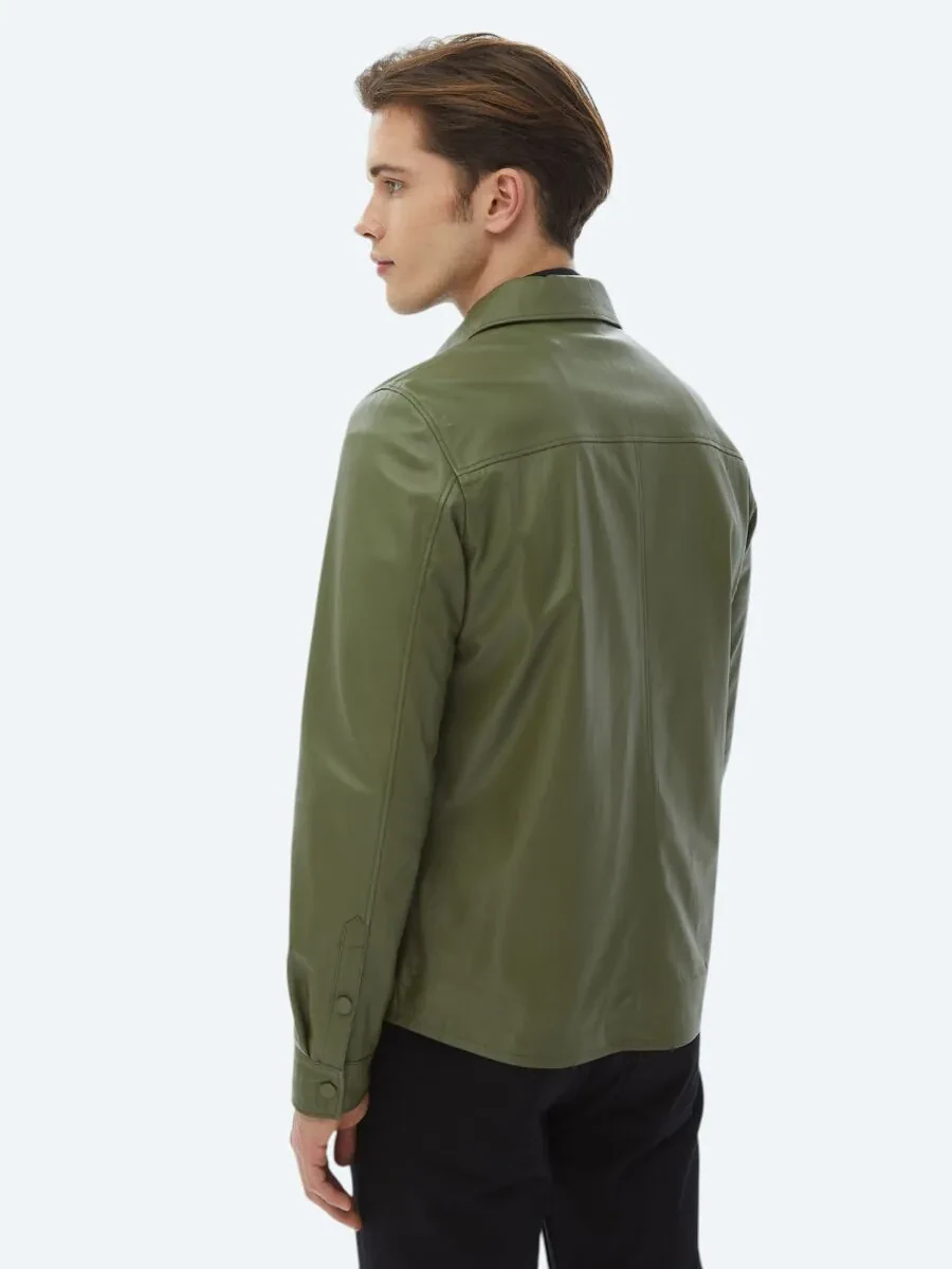 Khaki Sheep Leather Leather Coat - 8