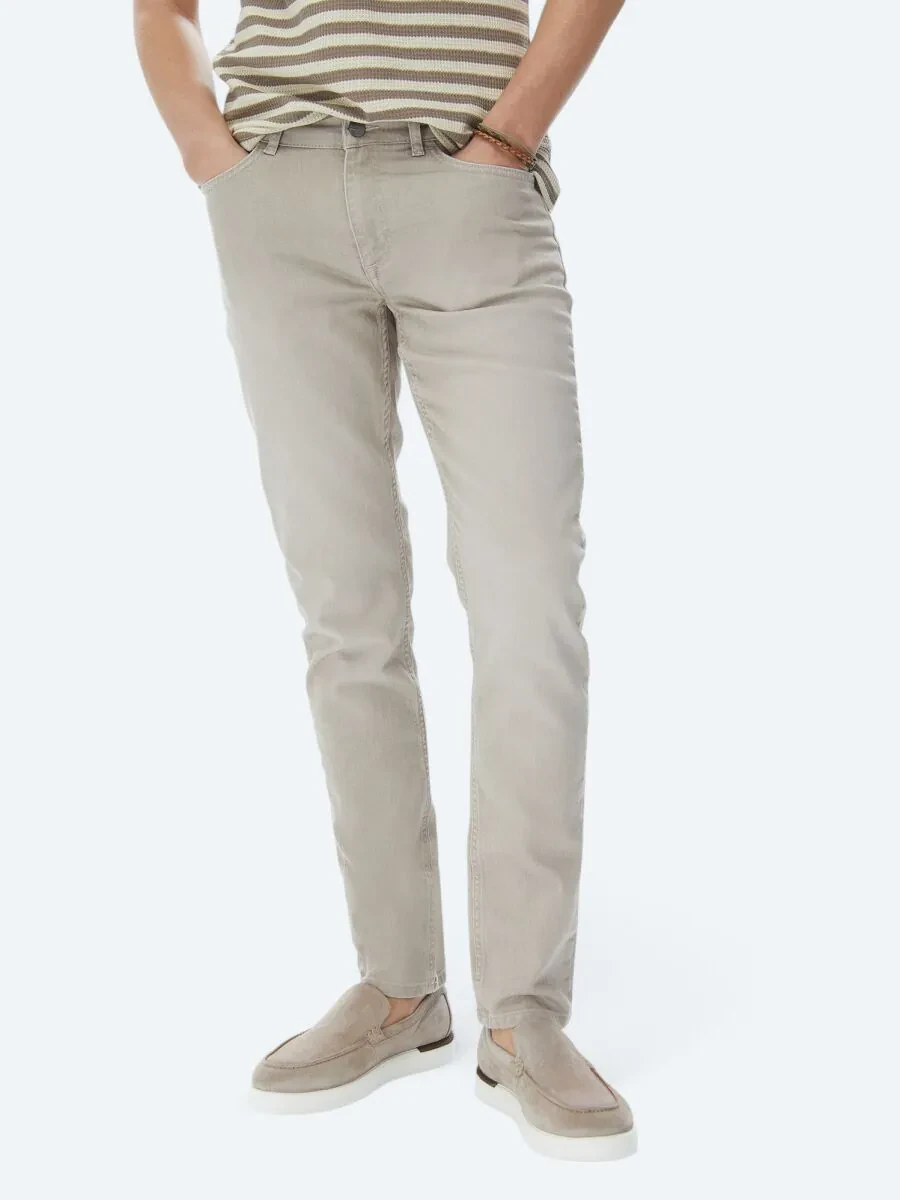 Khaki Slim Fit Denim Cotton Blended Trousers - 2