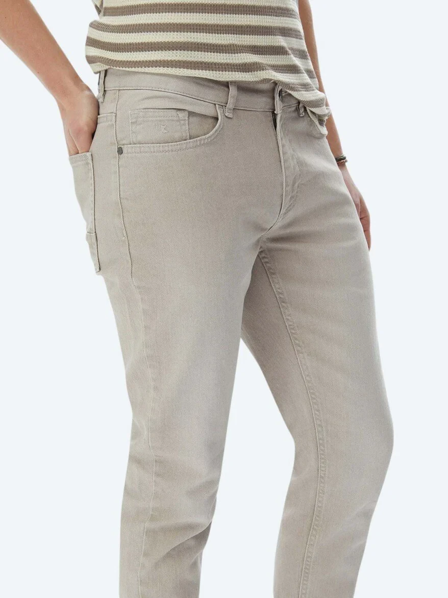 Khaki Slim Fit Denim Cotton Blended Trousers - 3