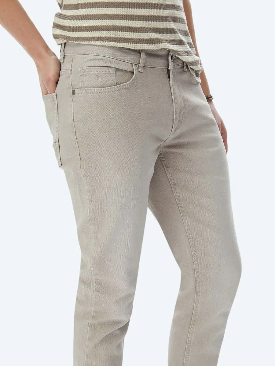Khaki Slim Fit Denim Cotton Blended Trousers - 3