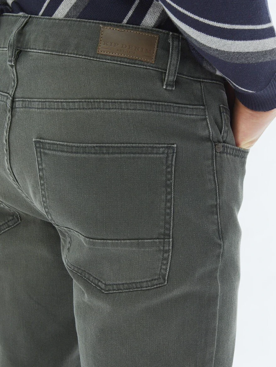 Khaki Slim Fit Denim Cotton Blended Trousers 