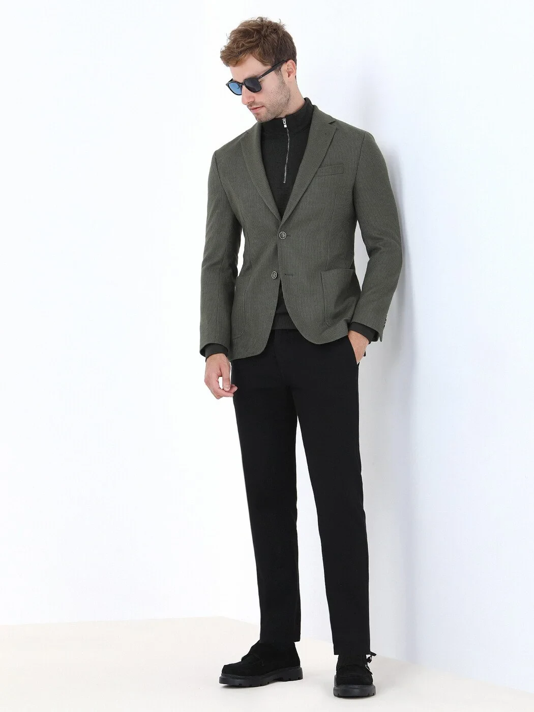 Khaki Striped Modern Fit Jacket - 2