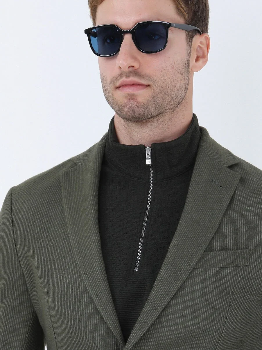 Khaki Striped Modern Fit Jacket - 3
