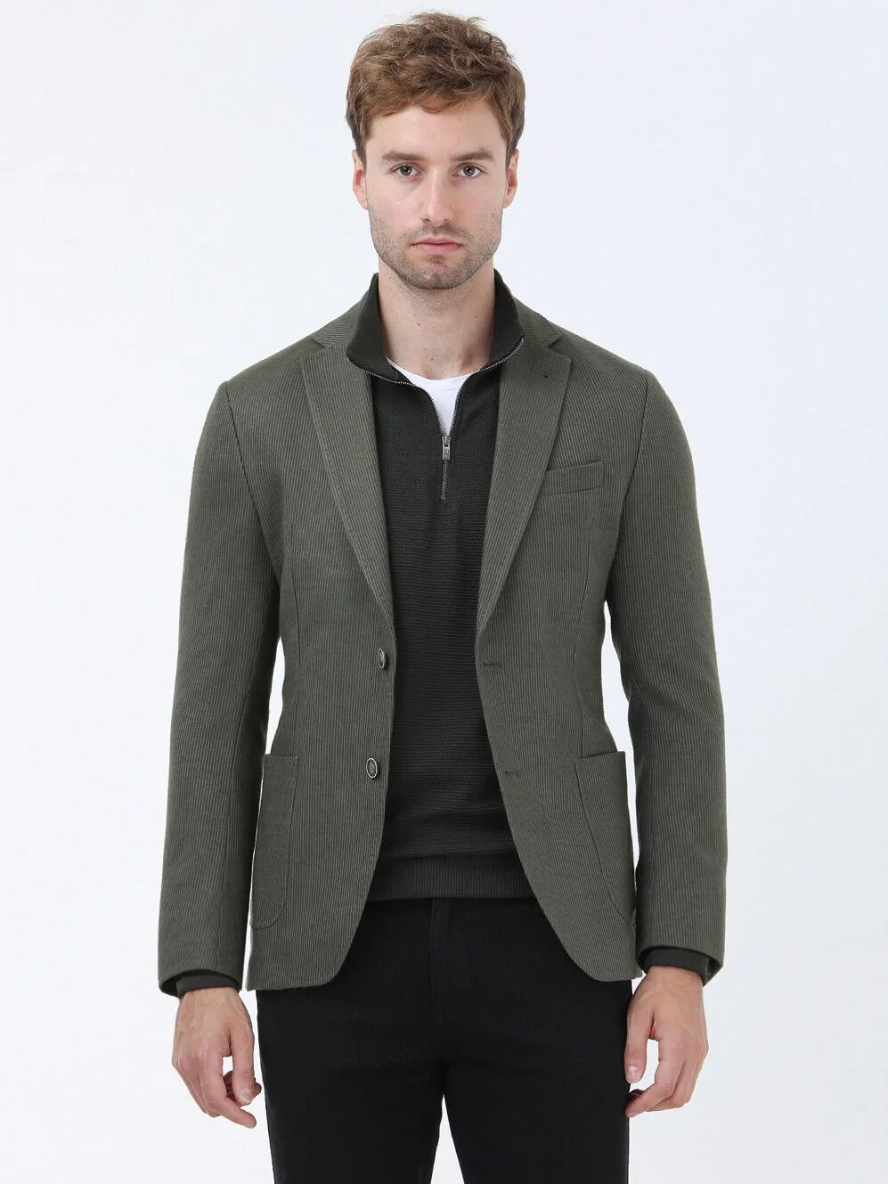 Khaki Striped Modern Fit Jacket - 4