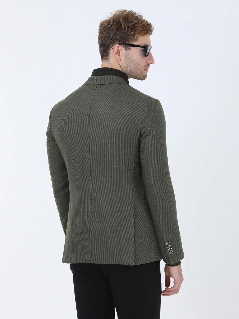 Khaki Striped Modern Fit Jacket - 6