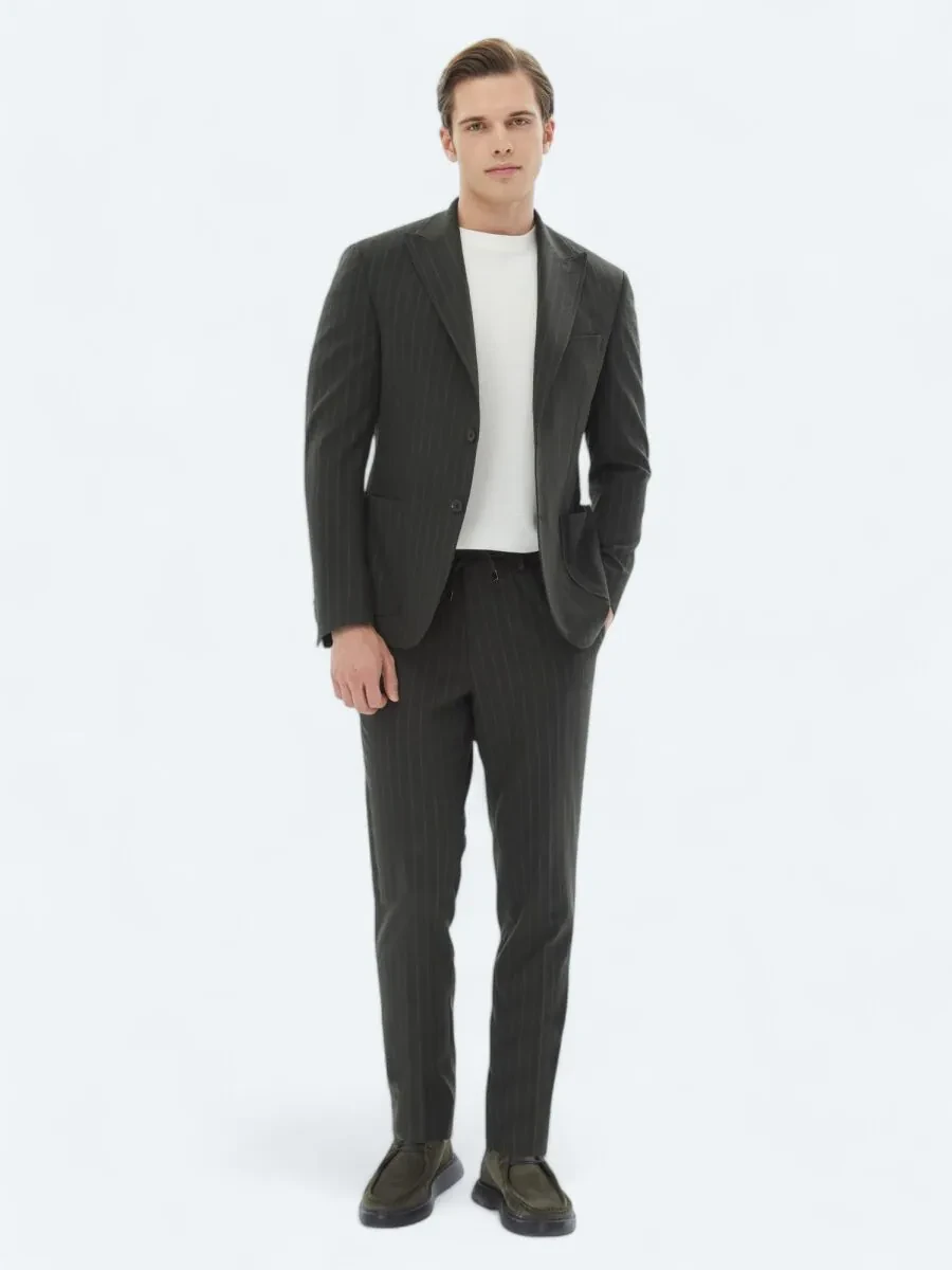 Khaki Striped Modern Fit Suit - 2