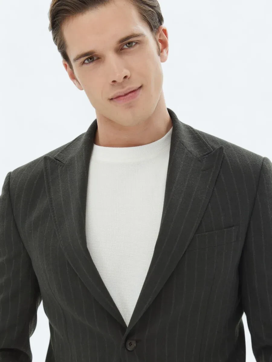 Khaki Striped Modern Fit Suit - 3