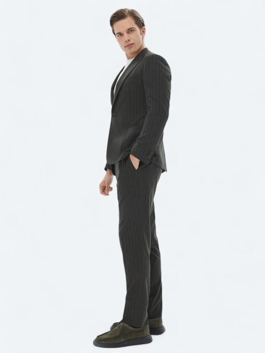 Khaki Striped Modern Fit Suit - 4