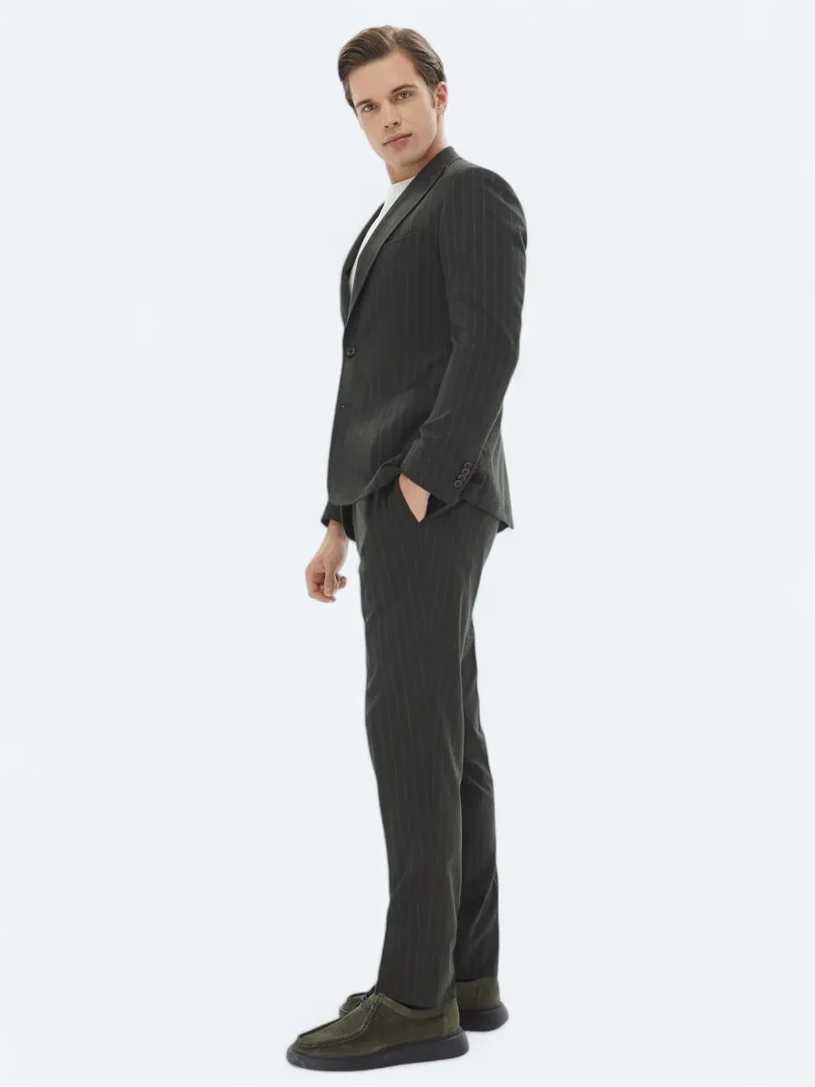 Khaki Striped Modern Fit Suit - 4