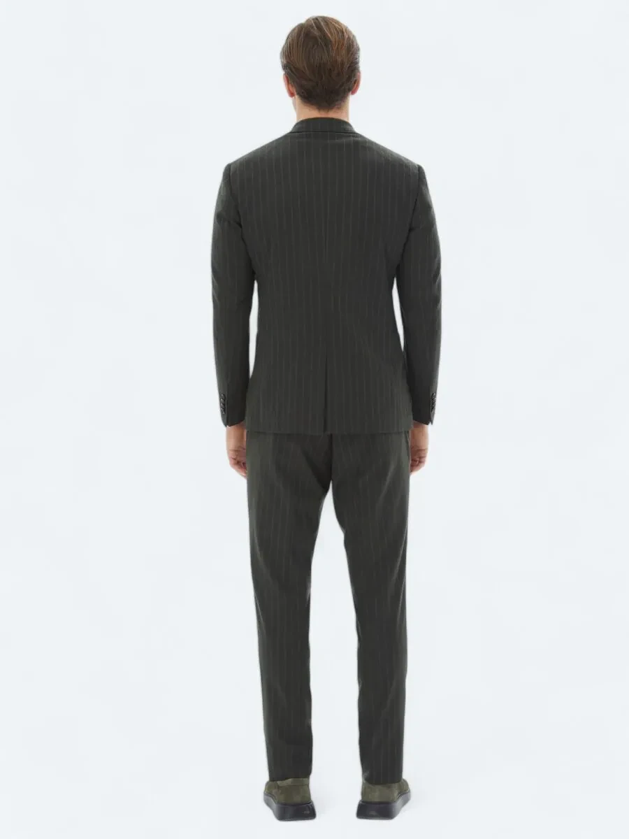 Khaki Striped Modern Fit Suit - 7