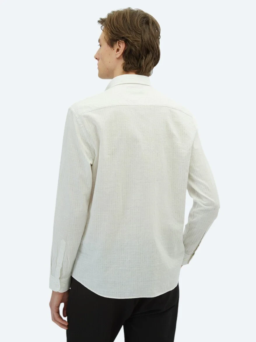 Khaki Striped Regular Fit Weaving Casual 100% Cotton Shirt - 4