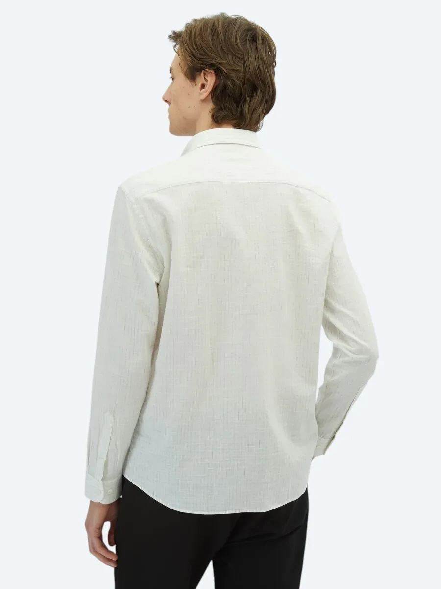 Khaki Striped Regular Fit Weaving Casual 100% Cotton Shirt - 4