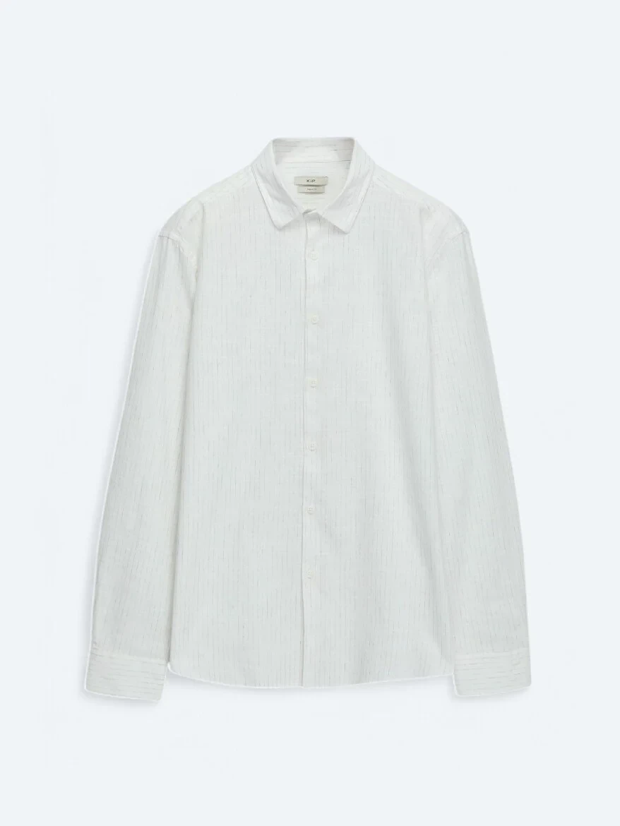 Khaki Striped Regular Fit Weaving Casual 100% Cotton Shirt - 5