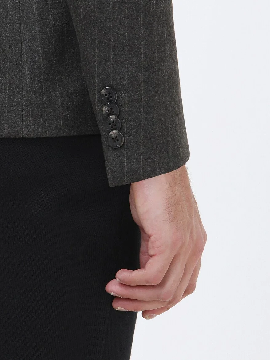 Khaki Striped Slim Fit Jacket - 6
