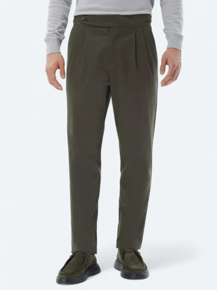 Khaki Weaving Carrot Fit Casual Cotton Blended Trousers - 2