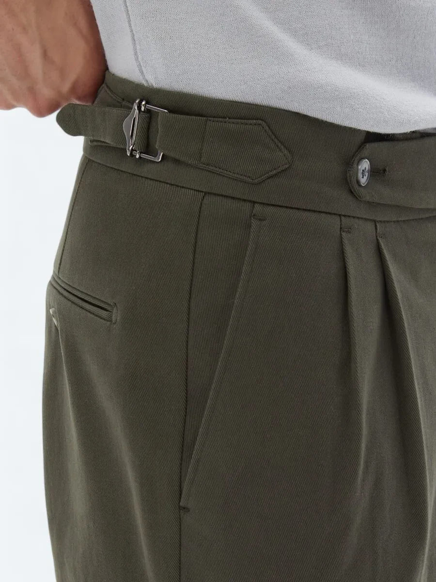 Khaki Weaving Carrot Fit Casual Cotton Blended Trousers - 4