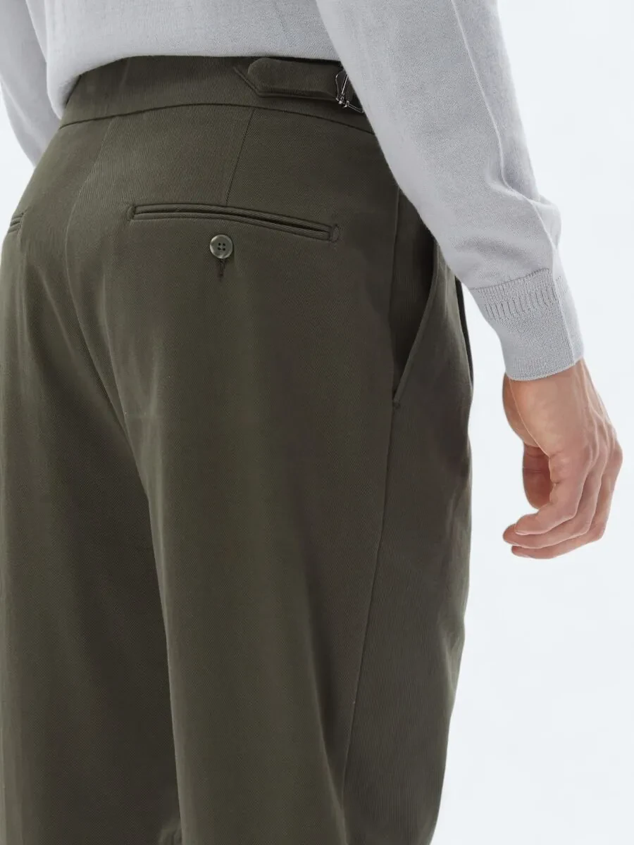 Khaki Weaving Carrot Fit Casual Cotton Blended Trousers - 5
