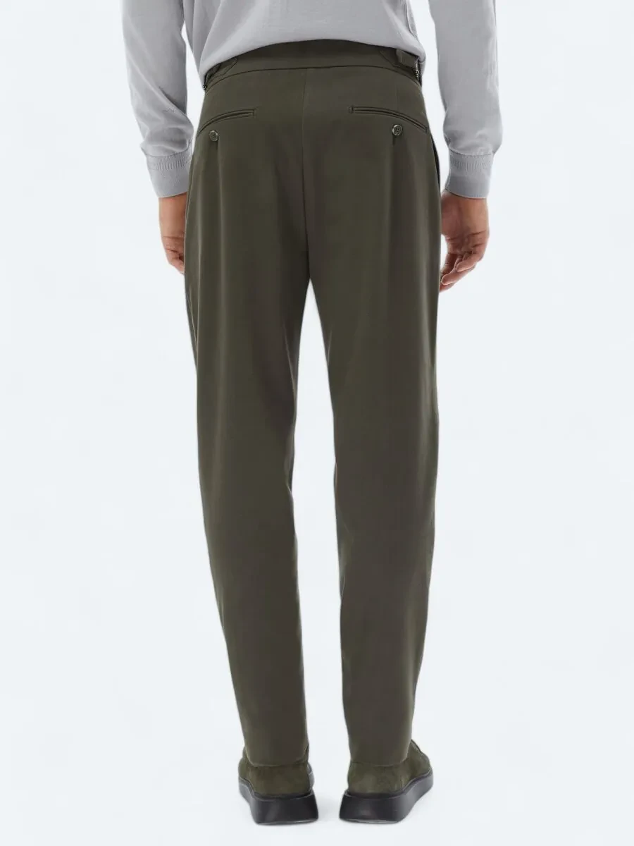 Khaki Weaving Carrot Fit Casual Cotton Blended Trousers - 6