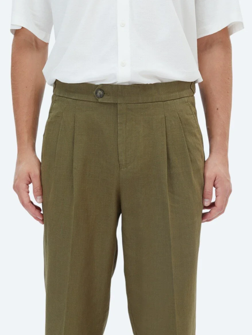 Khaki Weaving Carrot Fit Casual Trousers - 3