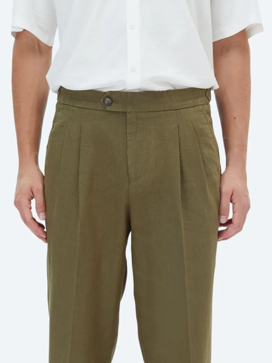 Khaki Weaving Carrot Fit Casual Trousers - 3