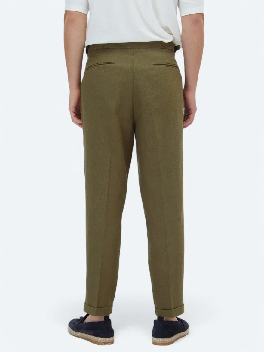 Khaki Weaving Carrot Fit Casual Trousers - 6