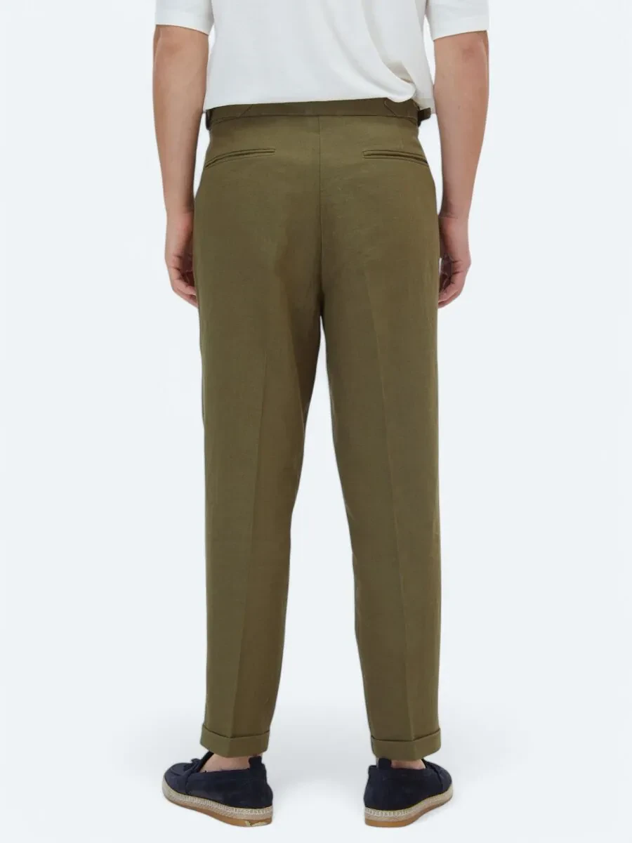 Khaki Weaving Carrot Fit Casual Trousers - 6