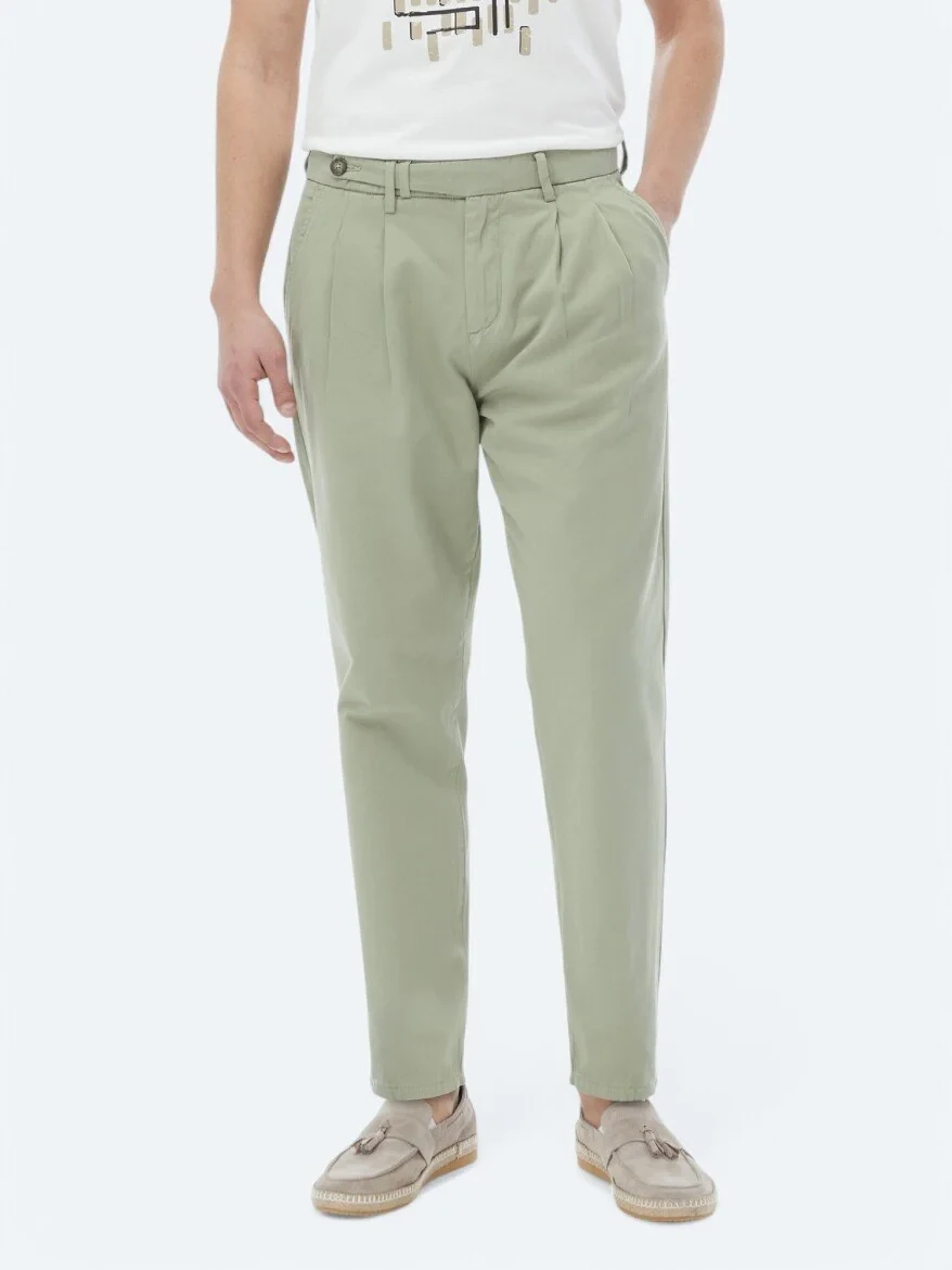 Khaki Weaving Carrot Fit Smart Casual 100% Cotton Trousers - 2