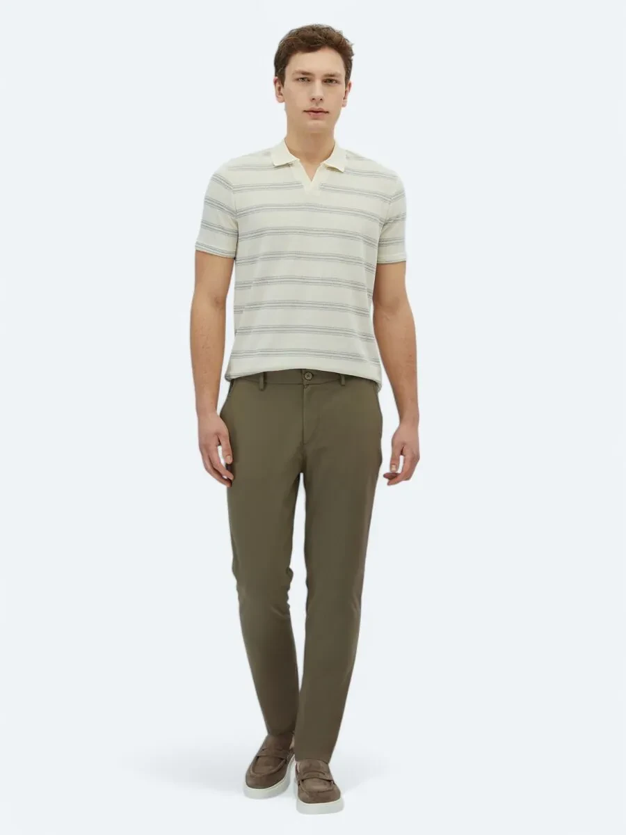 Khaki Weaving Casual Trousers - 1