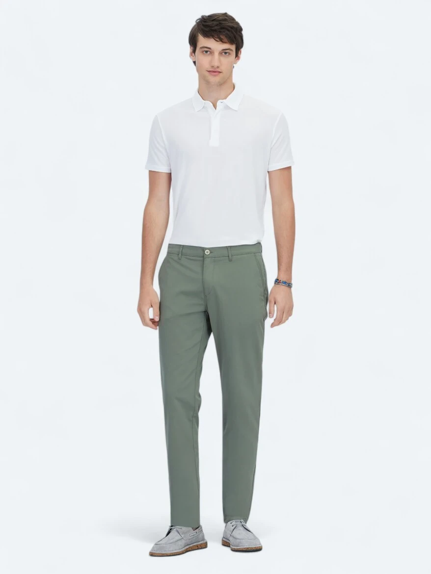 Khaki Weaving Casual Trousers - 1