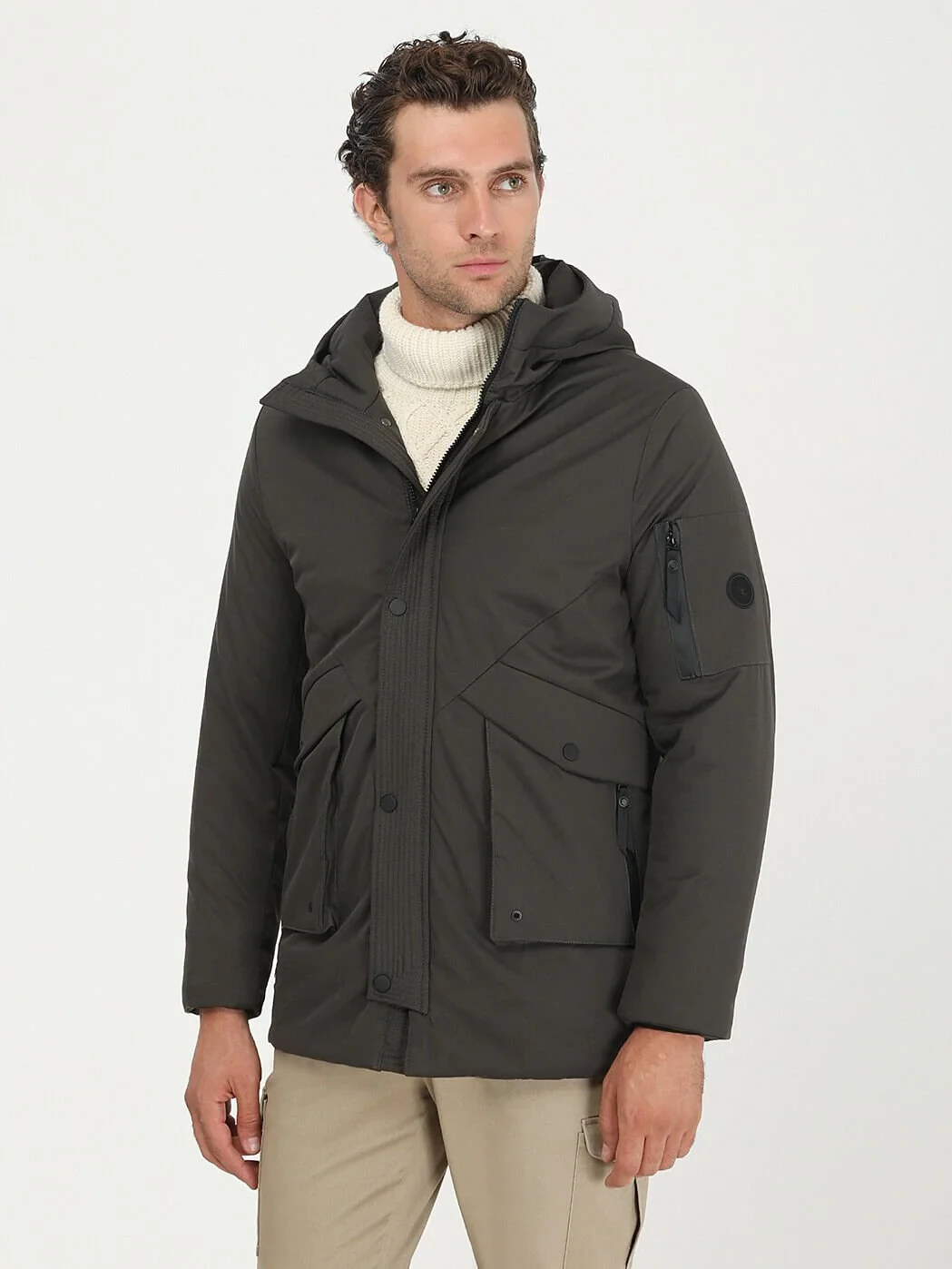 Khaki Weaving Coat - 1