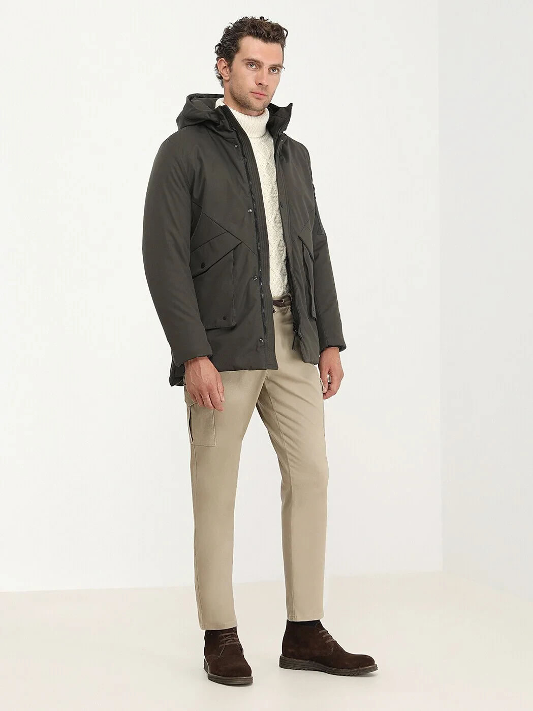 Khaki Weaving Coat - 2