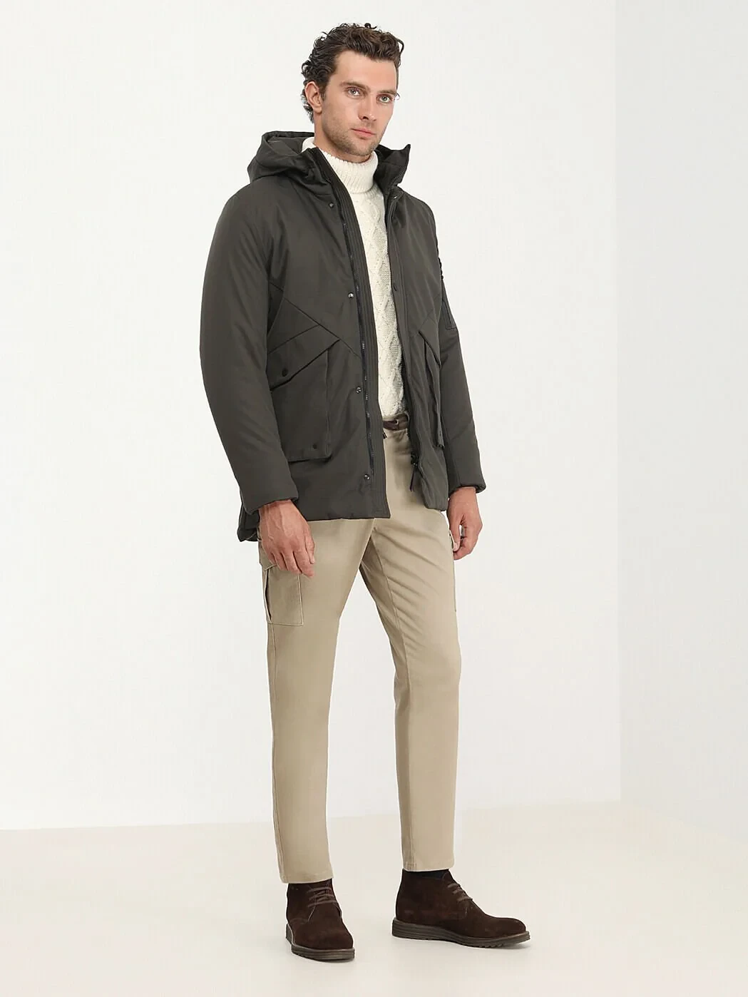 Khaki Weaving Coat - 2