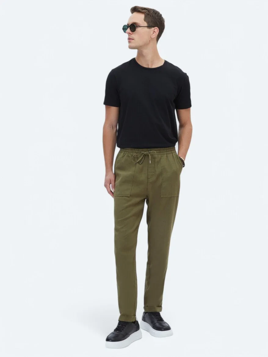 Khaki Weaving Jogging Fit Casual Trousers - 1