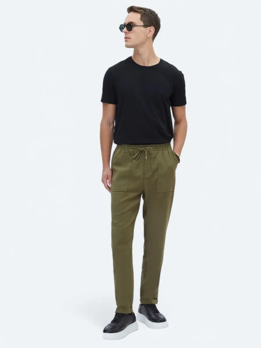 Khaki Weaving Jogging Fit Casual Trousers - 1