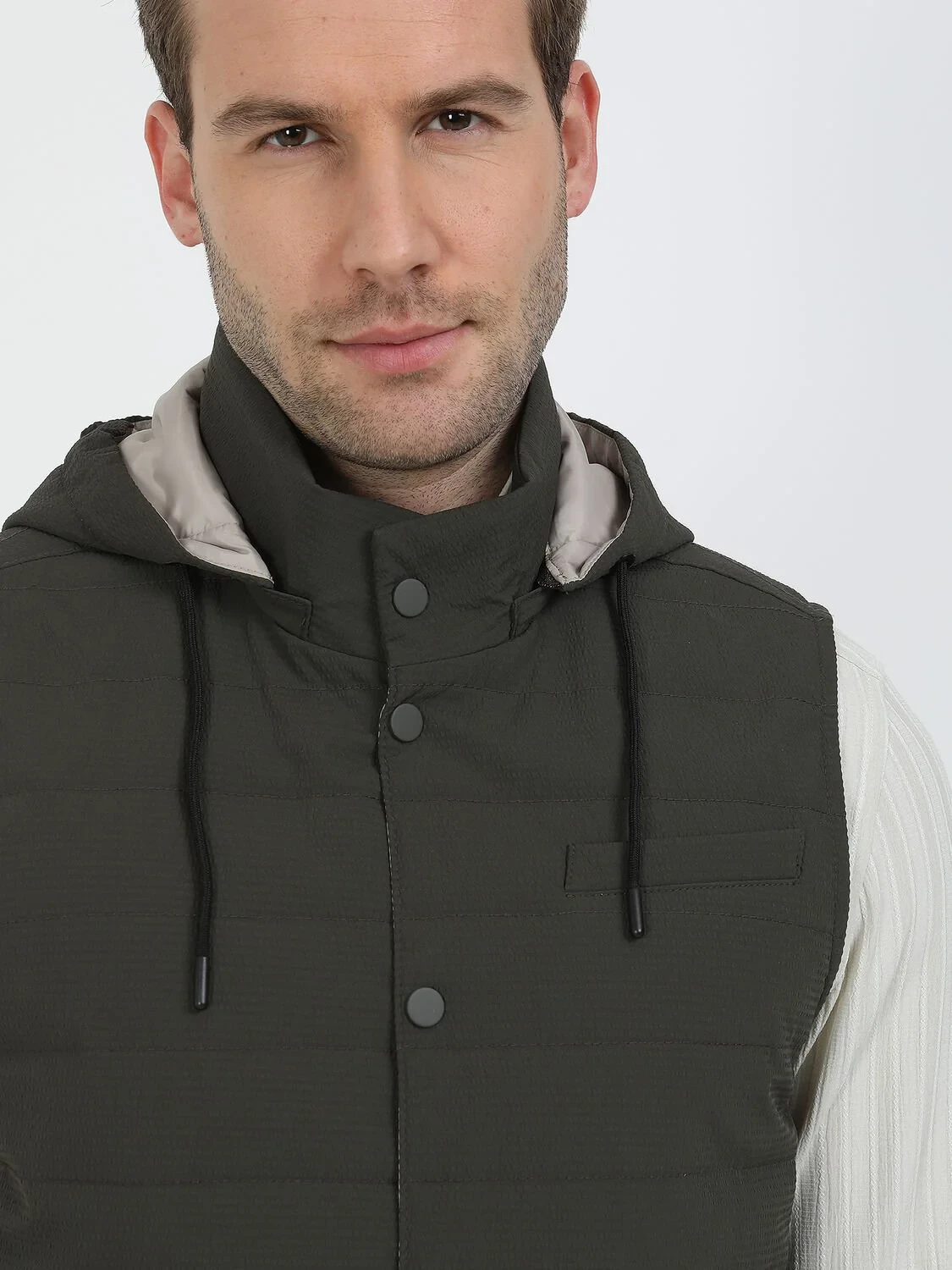 Khaki Weaving Puffer Vest - 2