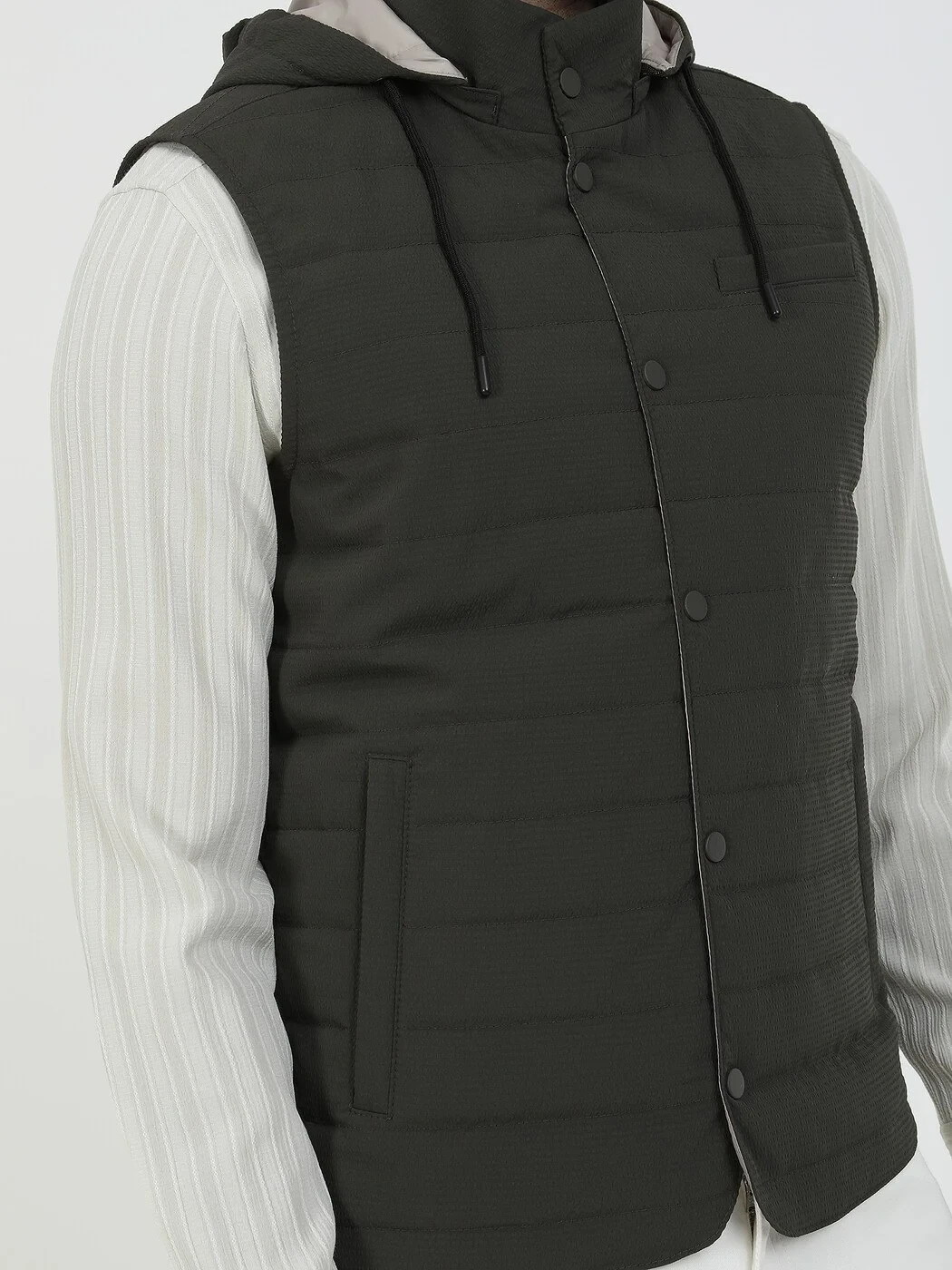 Khaki Weaving Puffer Vest - 3