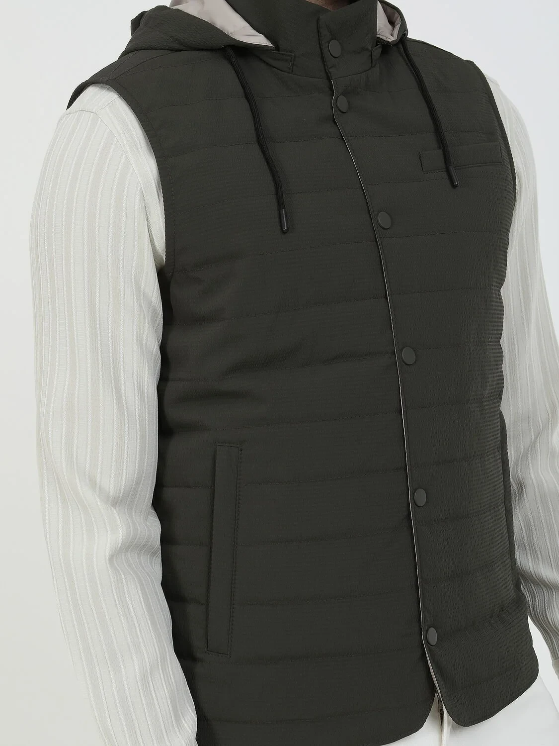 Khaki Weaving Puffer Vest - 3