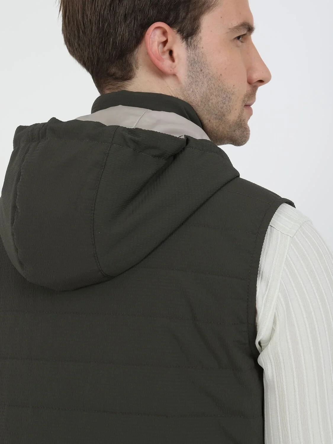 Khaki Weaving Puffer Vest - 5