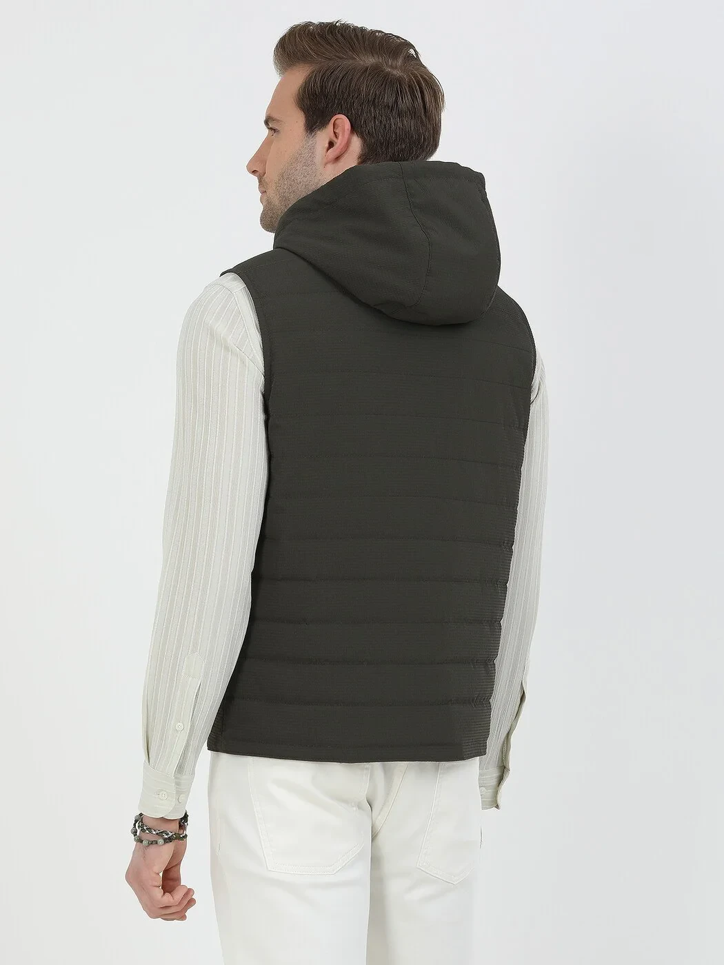 Khaki Weaving Puffer Vest - 6