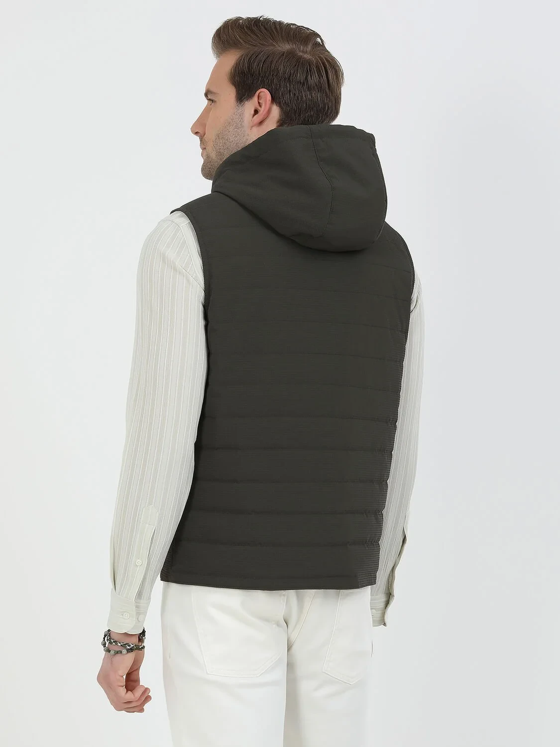 Khaki Weaving Puffer Vest - 6