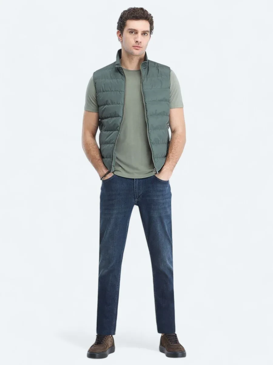 Khaki Weaving Puffer Vest - 2