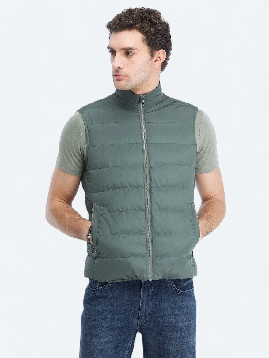 Khaki Weaving Puffer Vest - 3