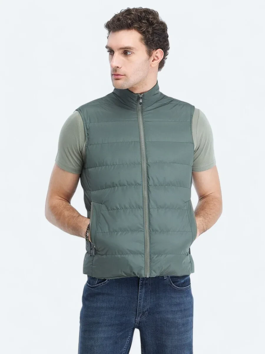 Khaki Weaving Puffer Vest - 3