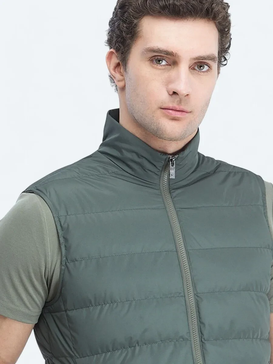 Khaki Weaving Puffer Vest - 4