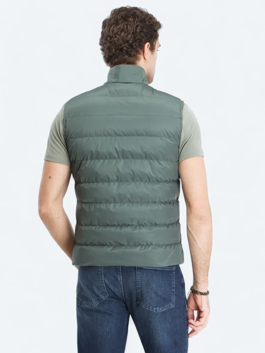 Khaki Weaving Puffer Vest - 5