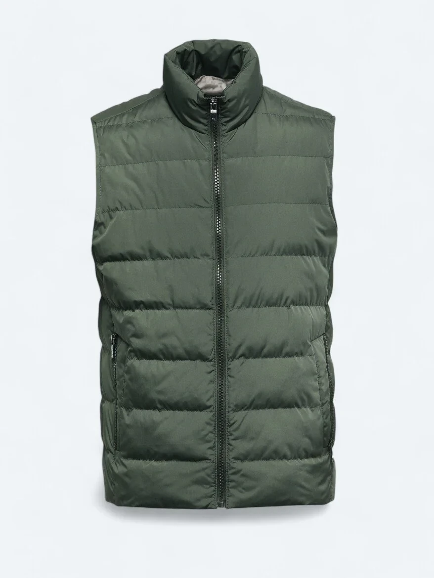 Khaki Weaving Puffer Vest - 6