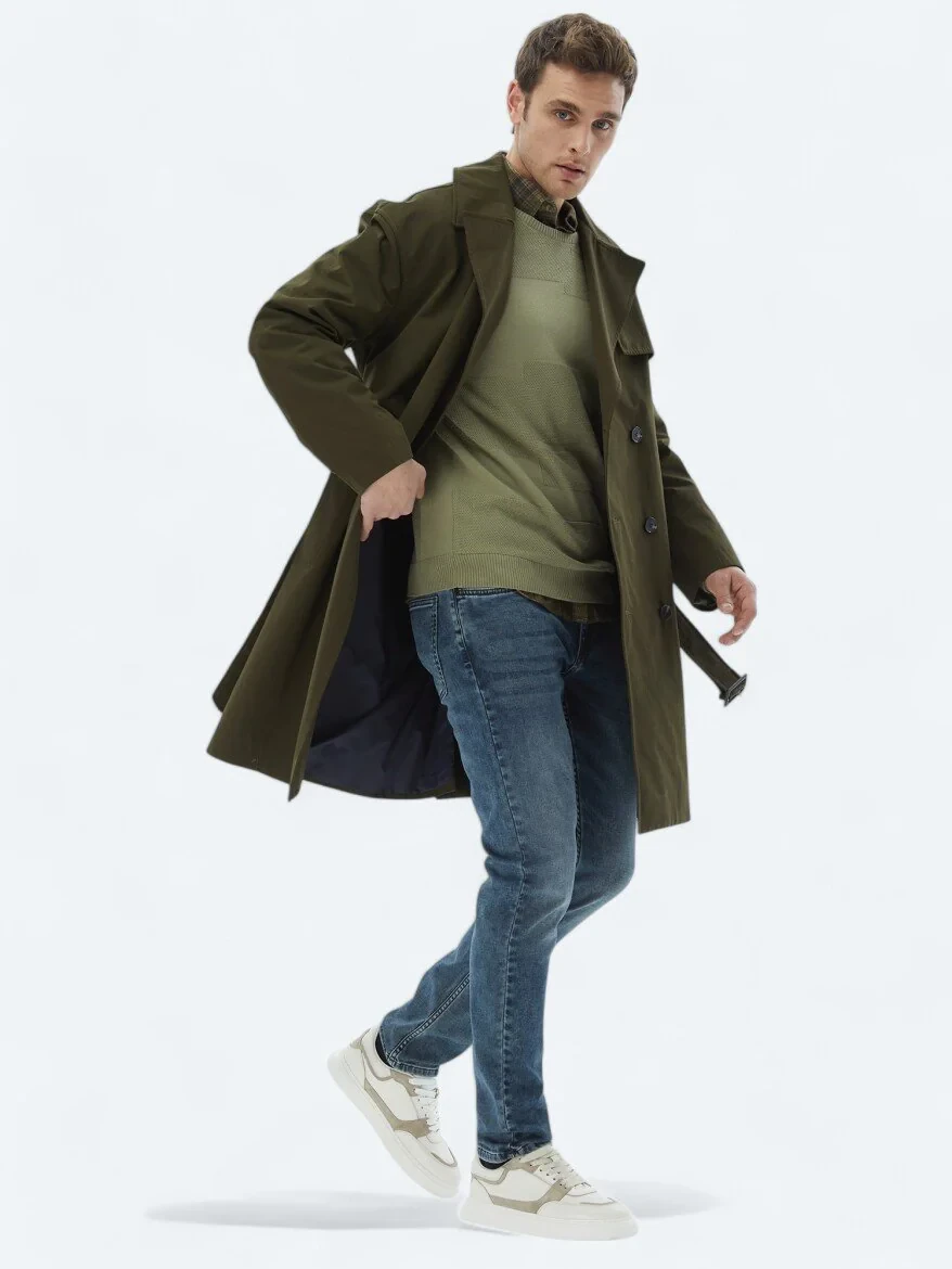 Khaki Weaving Rain Coat - 2