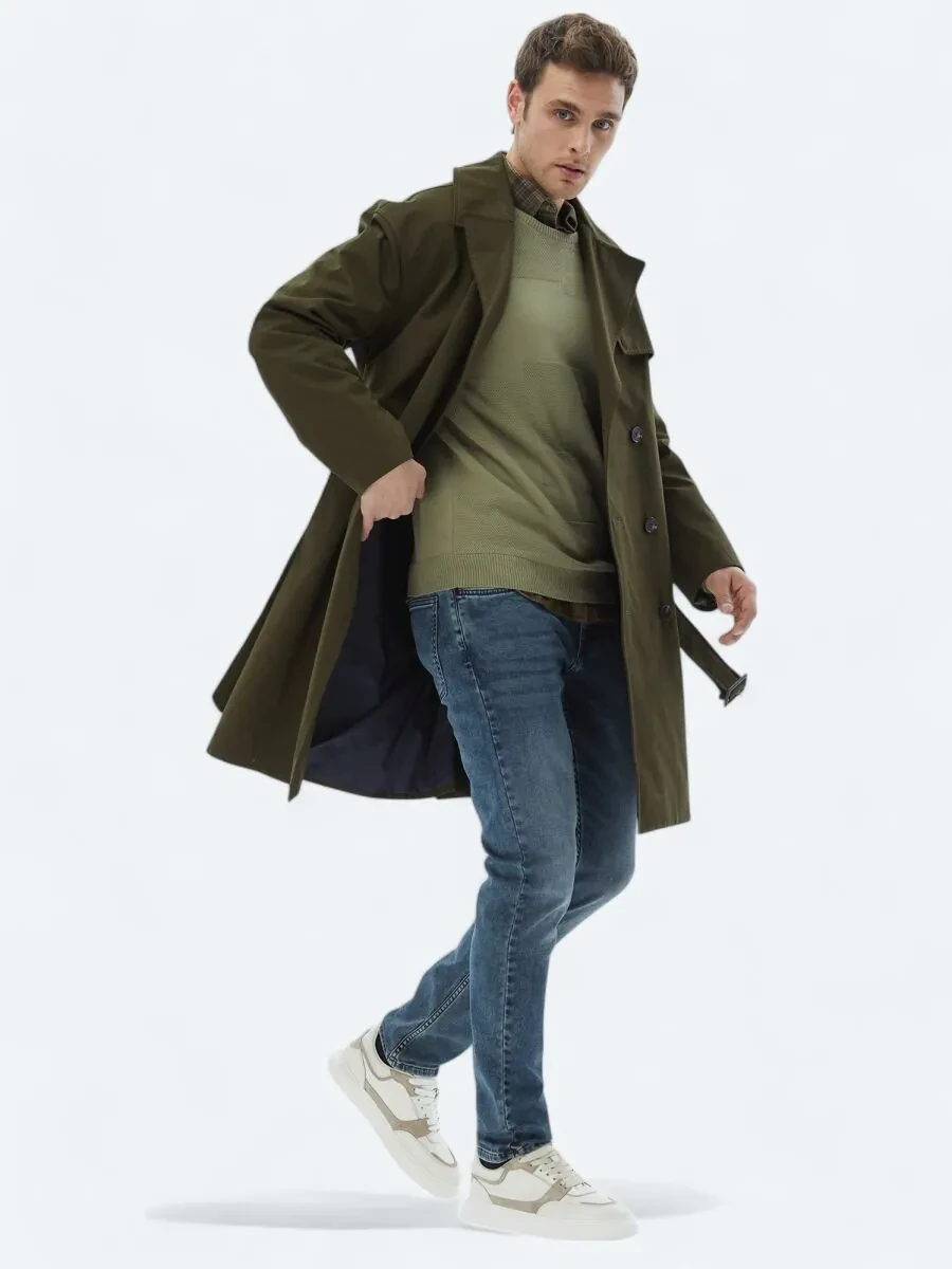 Khaki Weaving Rain Coat - 2