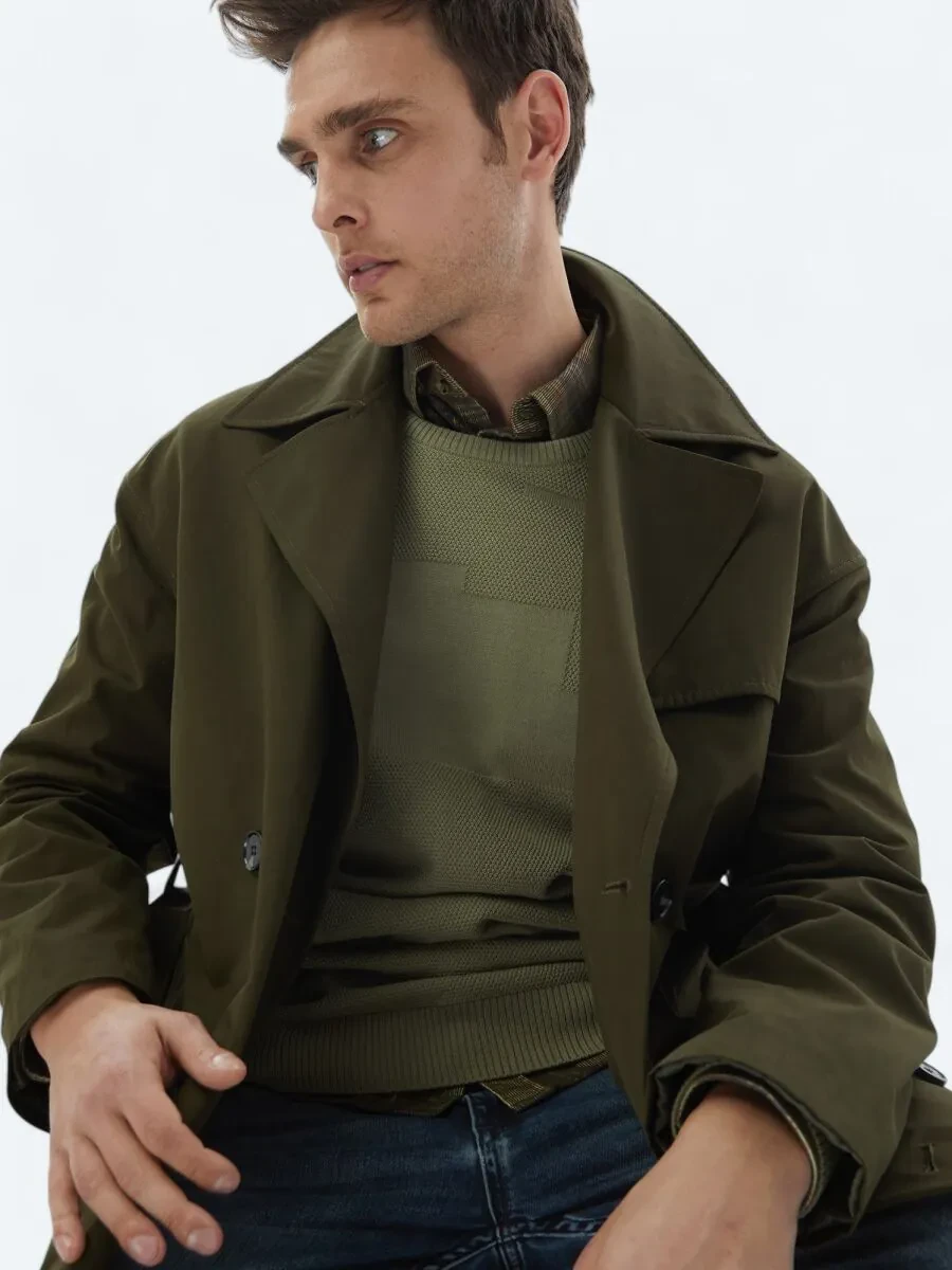 Khaki Weaving Rain Coat - 4