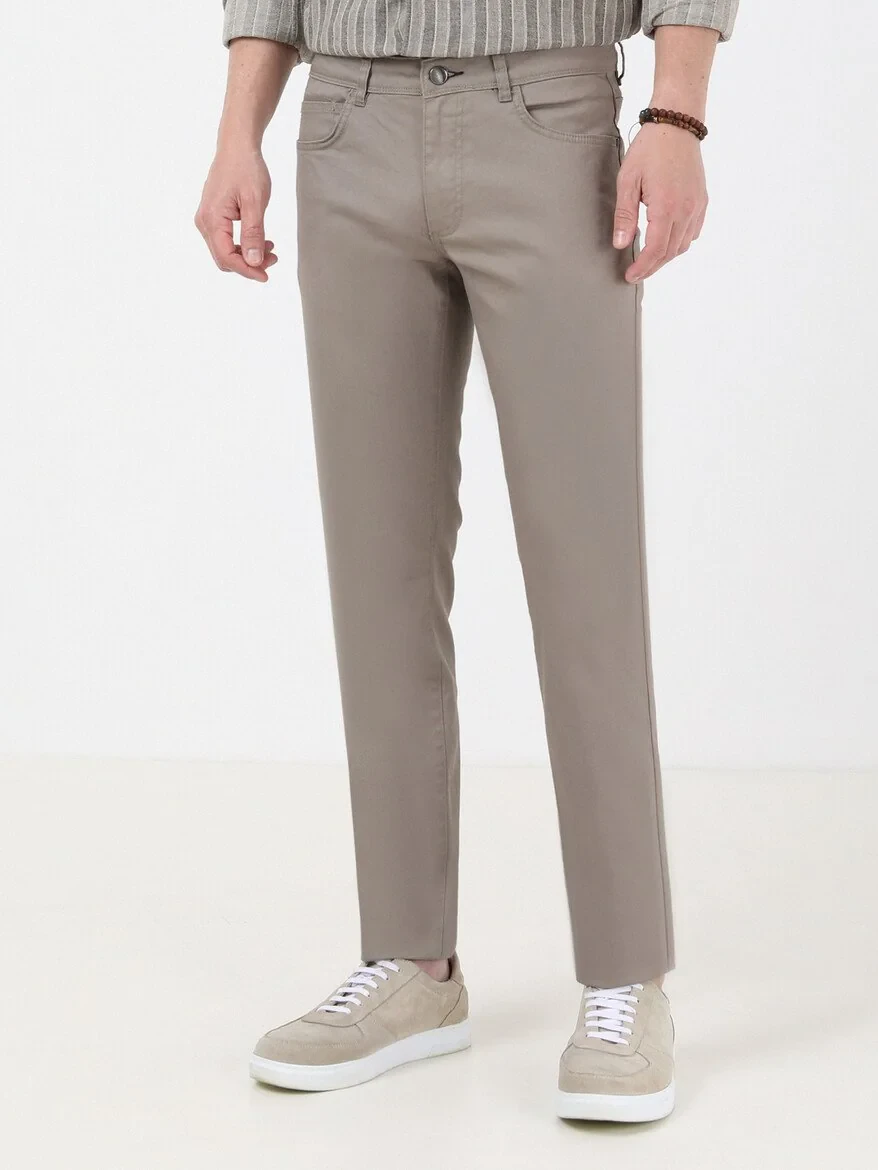 Khaki Weaving Regular Fit Casual Cotton Blended Trousers - 2